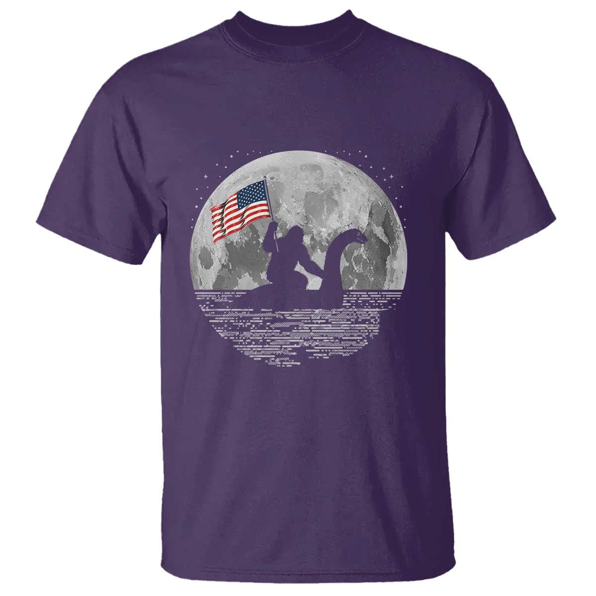 Bigfoot Loch Ness Monster 4th of July T Shirt Funny Cryptid Moon Night