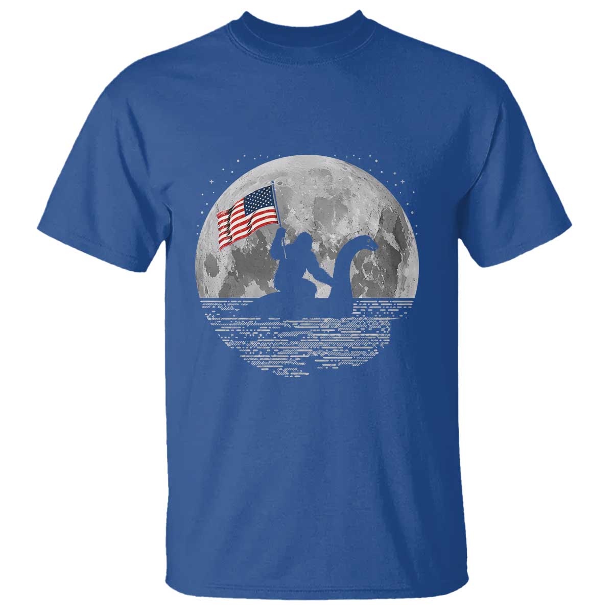Bigfoot Loch Ness Monster 4th of July T Shirt Funny Cryptid Moon Night