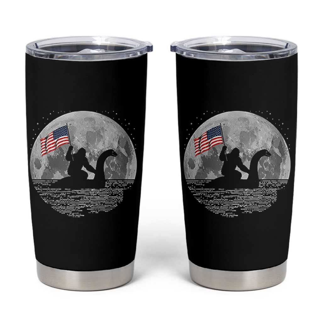 Bigfoot Loch Ness Monster 4th of July Tumbler Cup Funny Cryptid Moon Night