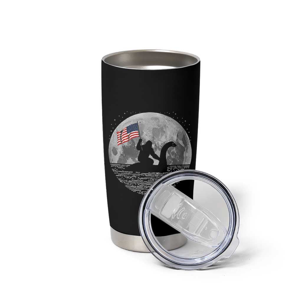 Bigfoot Loch Ness Monster 4th of July Tumbler Cup Funny Cryptid Moon Night
