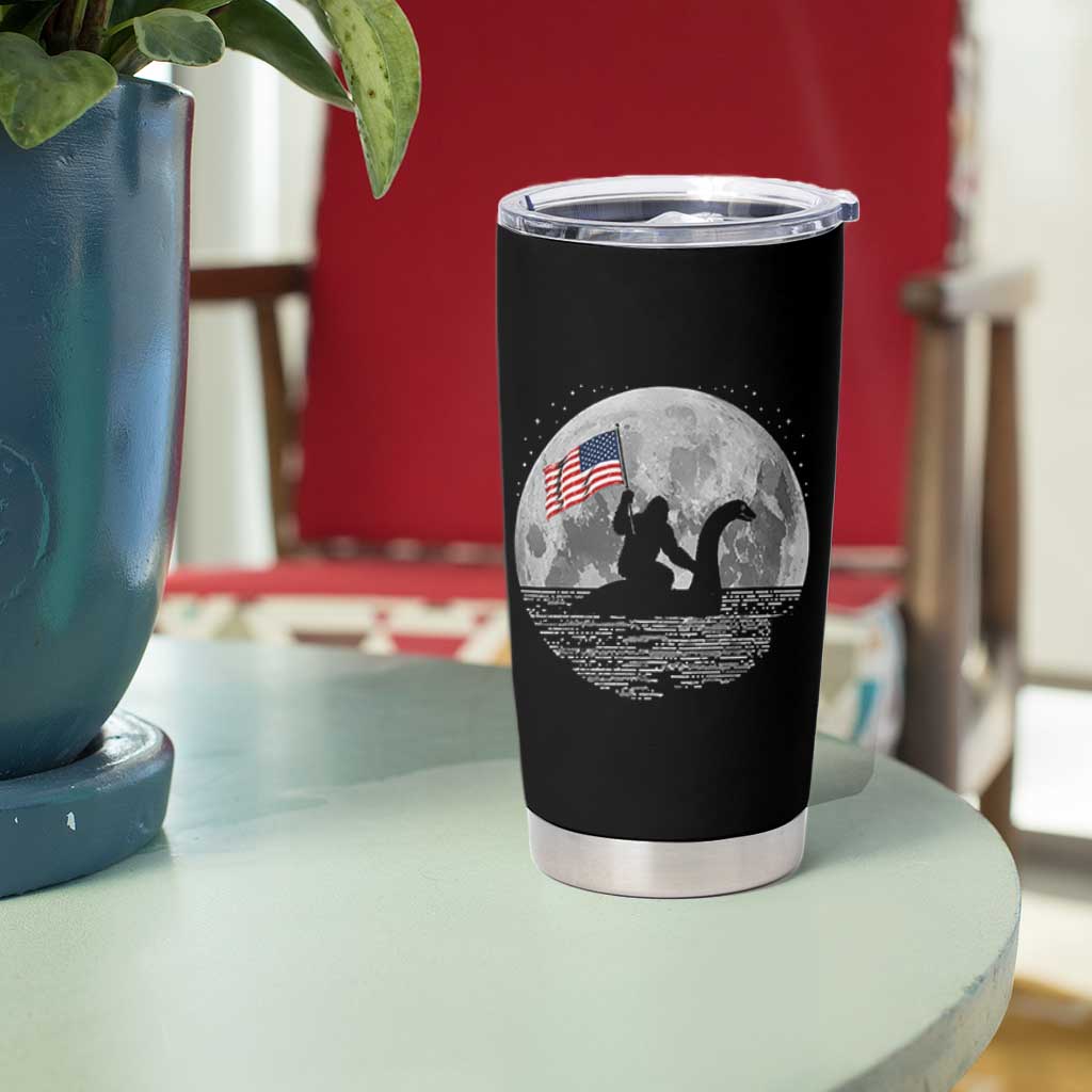 Bigfoot Loch Ness Monster 4th of July Tumbler Cup Funny Cryptid Moon Night