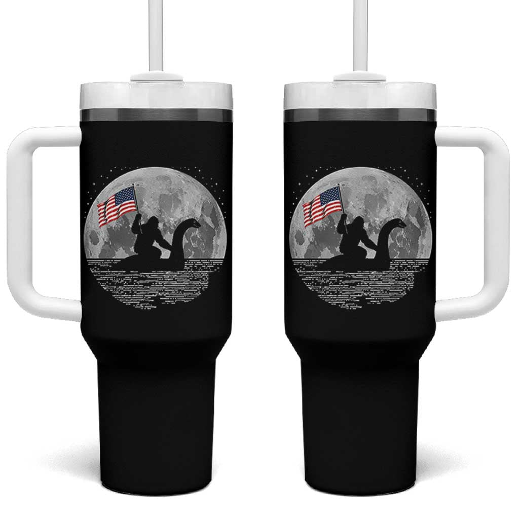 Bigfoot Loch Ness Monster 4th of July Tumbler With Handle Funny Cryptid Moon Night