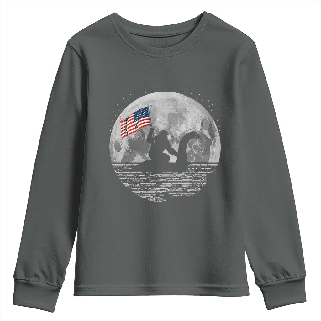 Bigfoot Loch Ness Monster 4th of July Youth Sweatshirt Funny Cryptid Moon Night