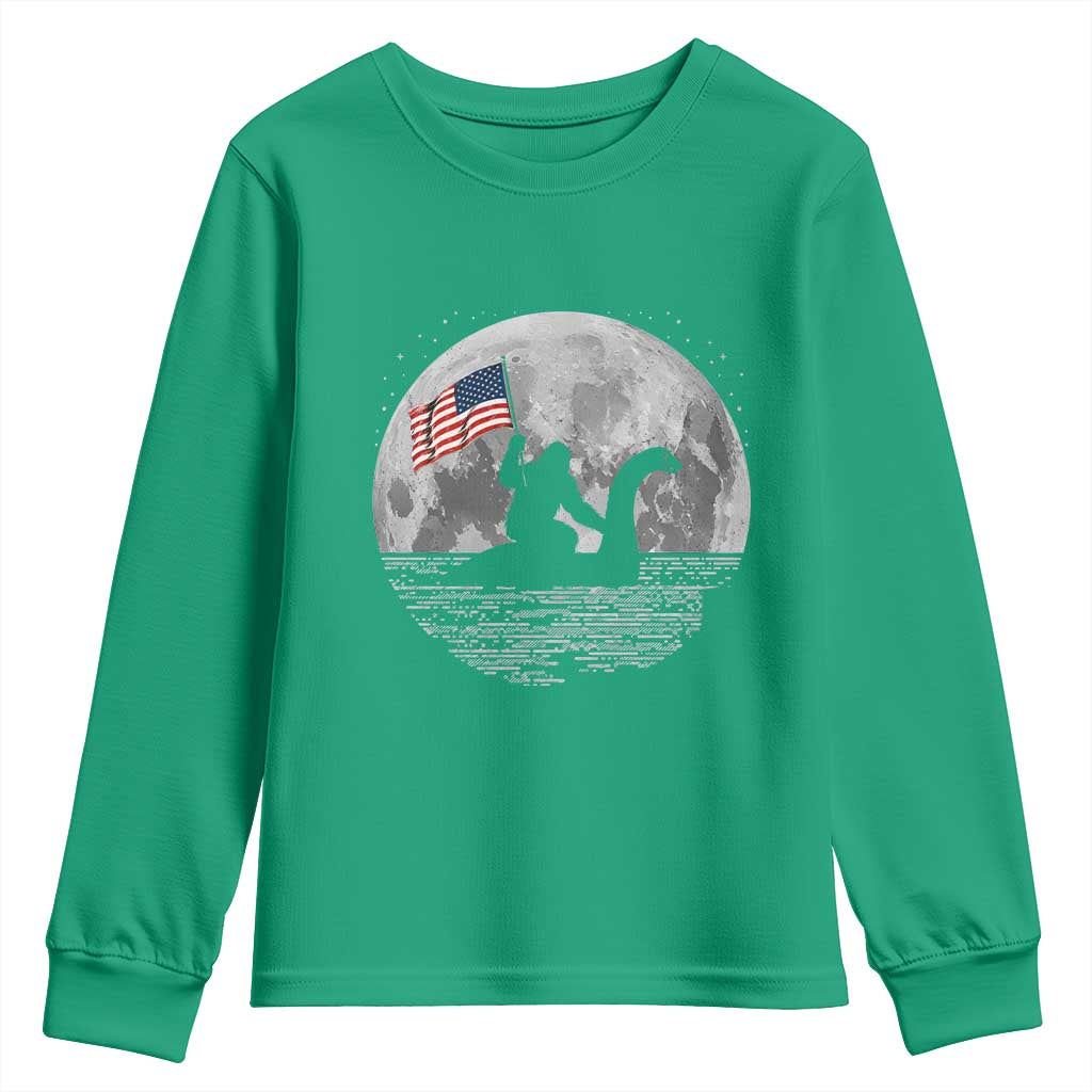 Bigfoot Loch Ness Monster 4th of July Youth Sweatshirt Funny Cryptid Moon Night