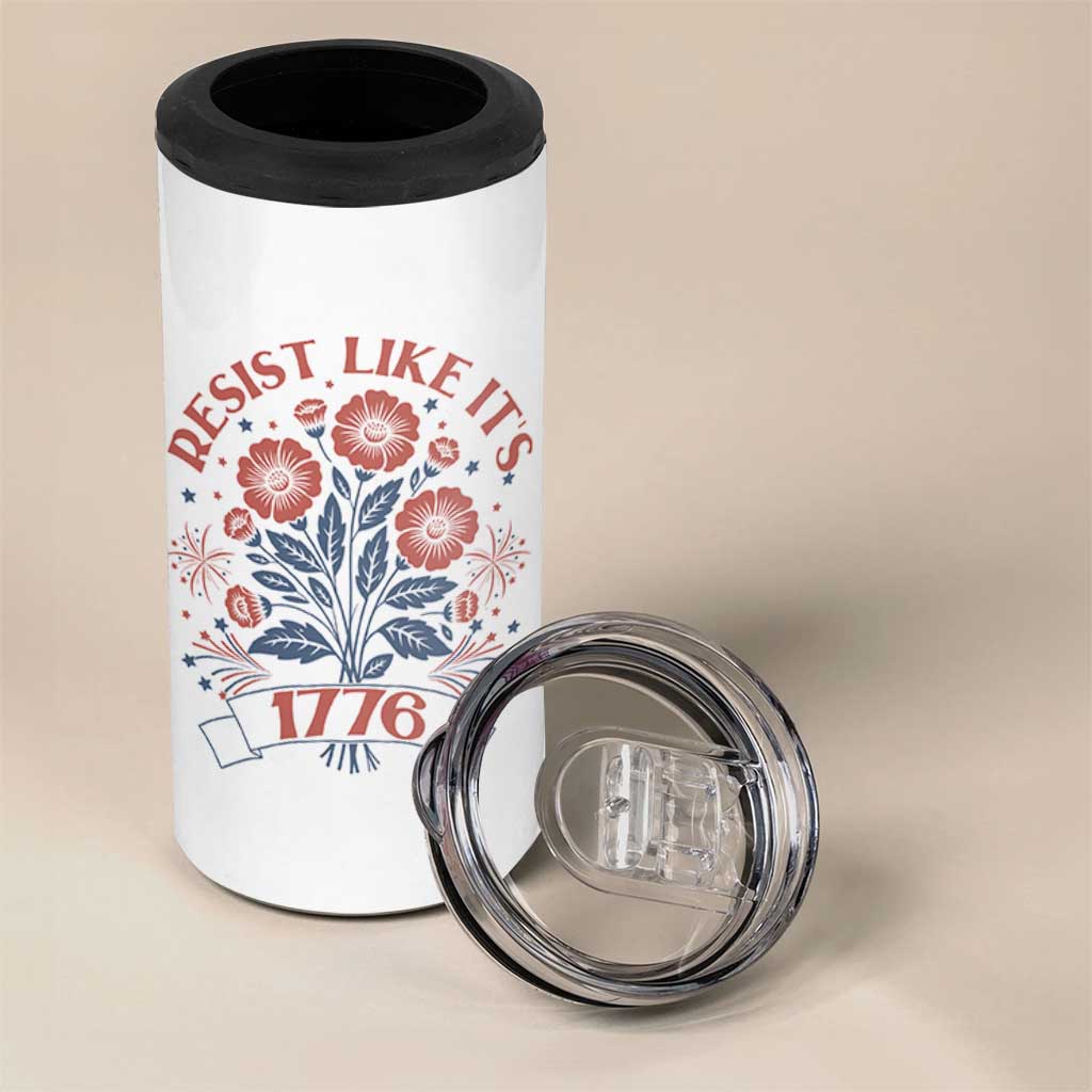 Resist Like its 1776 4 in 1 Can Cooler Tumbler Vintage Boho Floral Subtle 250th Anniversary