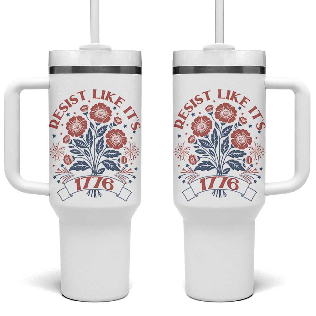 Resist Like its 1776 Tumbler With Handle Vintage Boho Floral Subtle 250th Anniversary