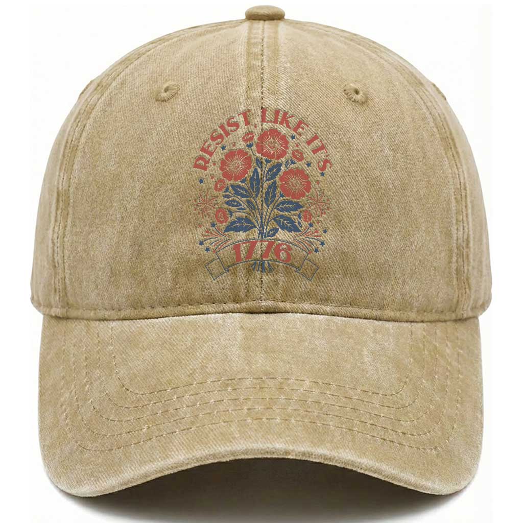 Resist Like its 1776 Washed Cotton Baseball Cap Vintage Boho Floral Subtle 250th Anniversary