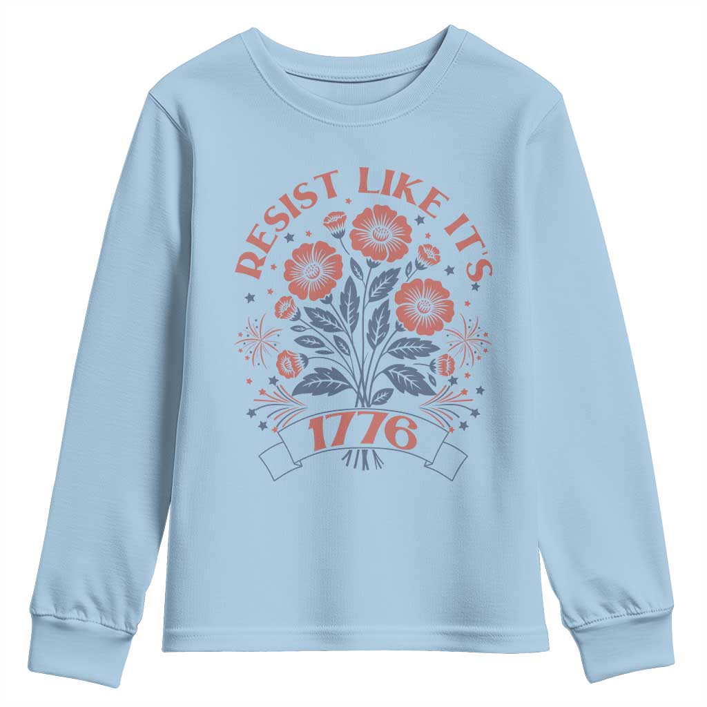 Resist Like its 1776 Youth Sweatshirt Vintage Boho Floral Subtle 250th Anniversary