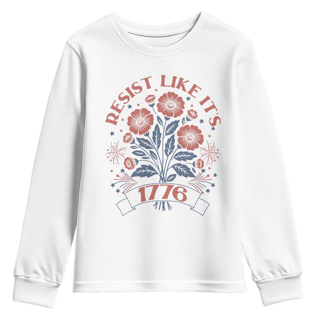 Resist Like its 1776 Youth Sweatshirt Vintage Boho Floral Subtle 250th Anniversary