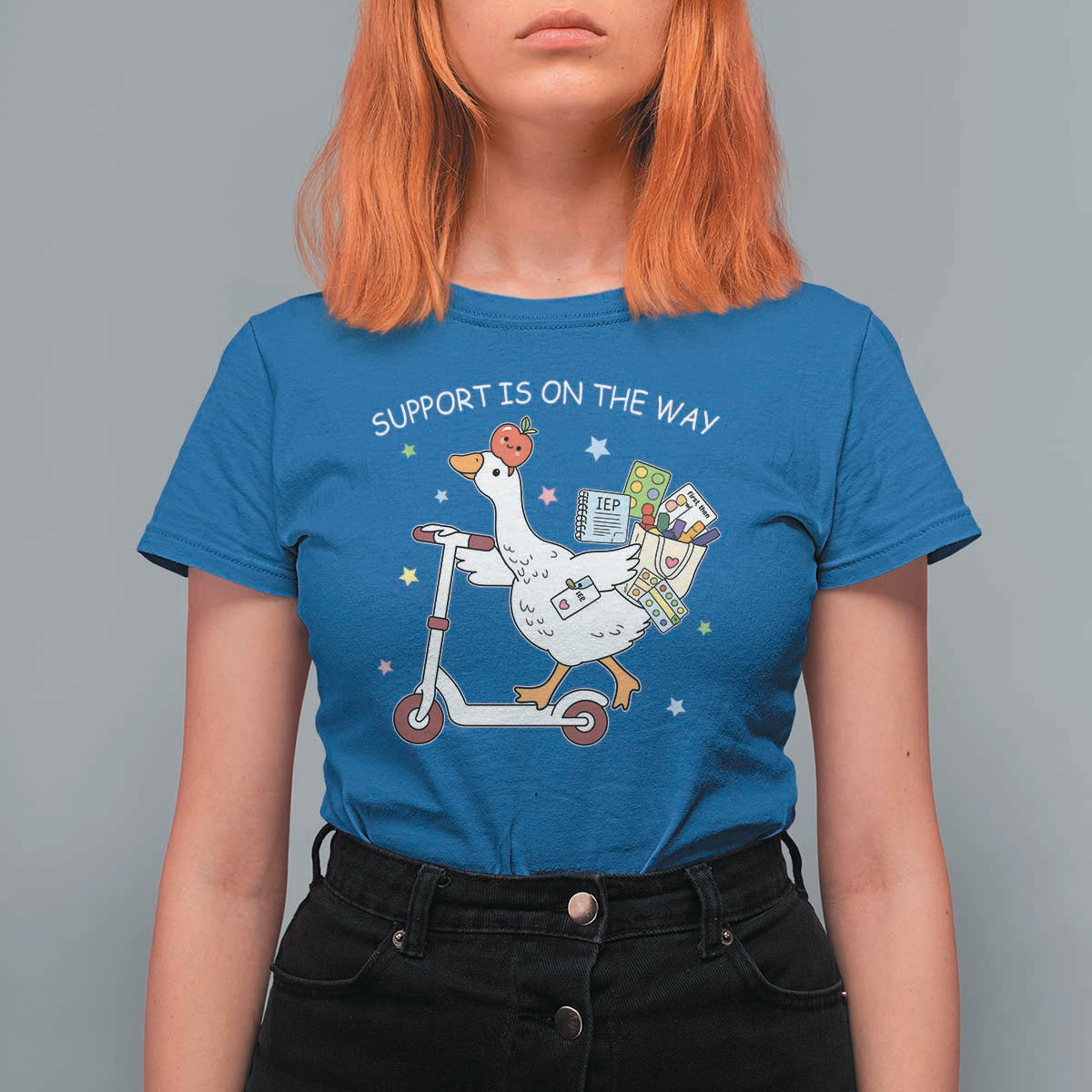 Special Education SPED Teacher Goose Scooter T Shirt For Women Support Is On The Way