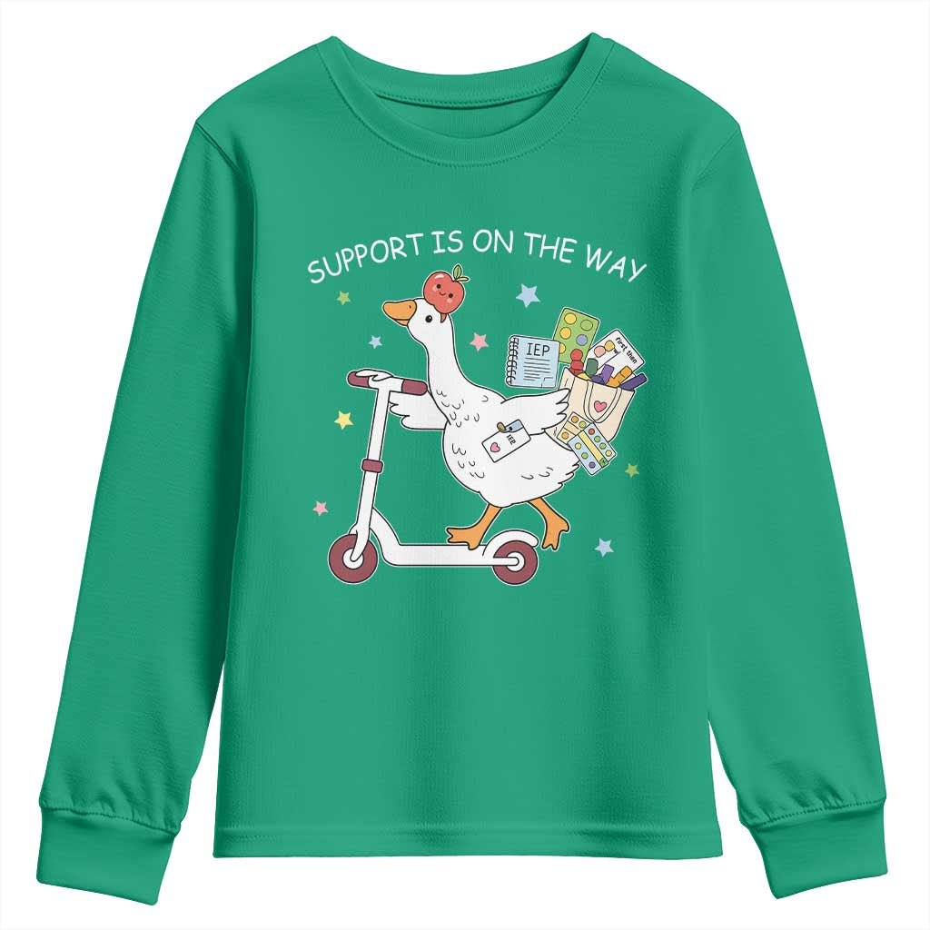 Special Education SPED Teacher Goose Scooter Youth Sweatshirt Support Is On The Way