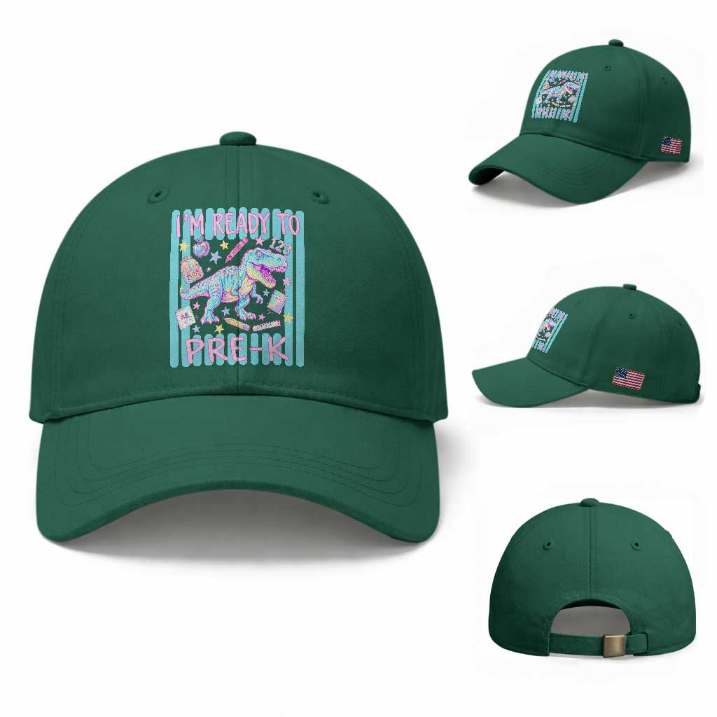 Funny Dinosaur First Day of School Pre-k Kindergarten Baseball Cap I'm Ready To Pre K