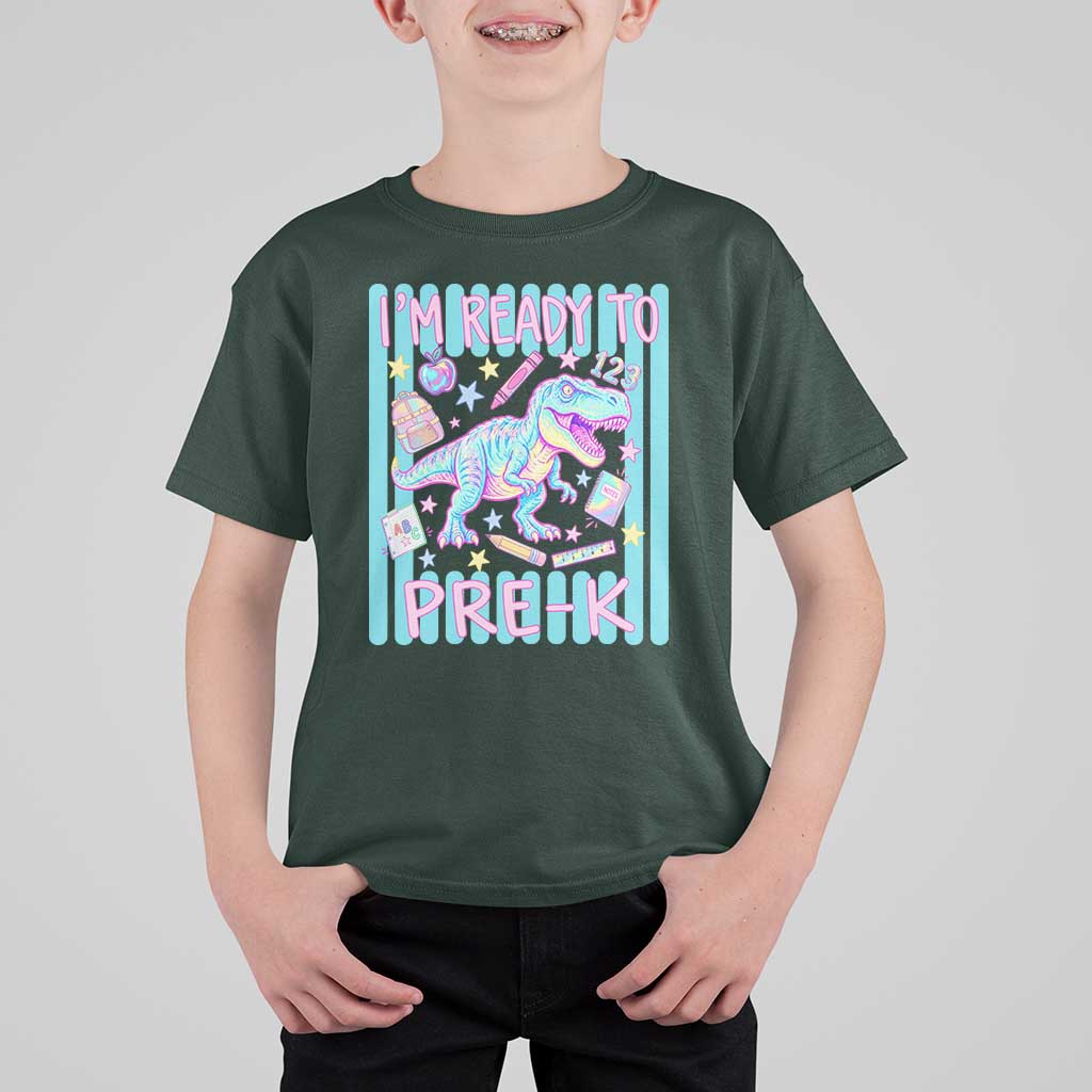 Funny Dinosaur First Day of School Pre-k Kindergarten T Shirt For Kid I'm Ready To Pre K
