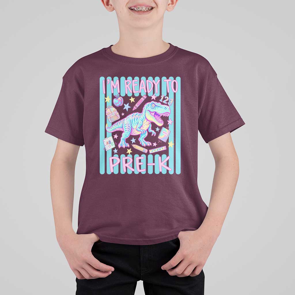 Funny Dinosaur First Day of School Pre-k Kindergarten T Shirt For Kid I'm Ready To Pre K