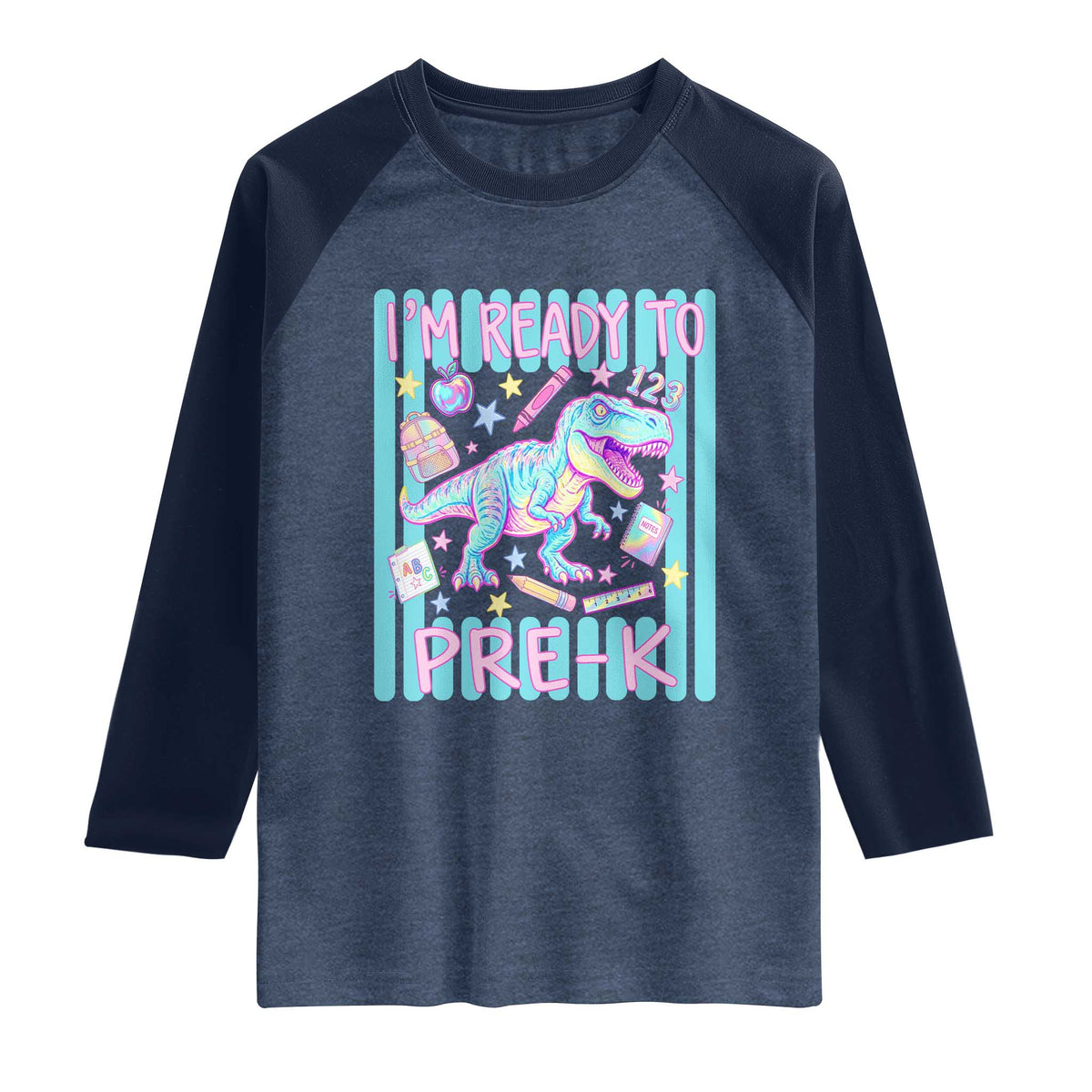 Funny Dinosaur First Day of School Pre-k Kindergarten Raglan Shirt I'm Ready To Pre K