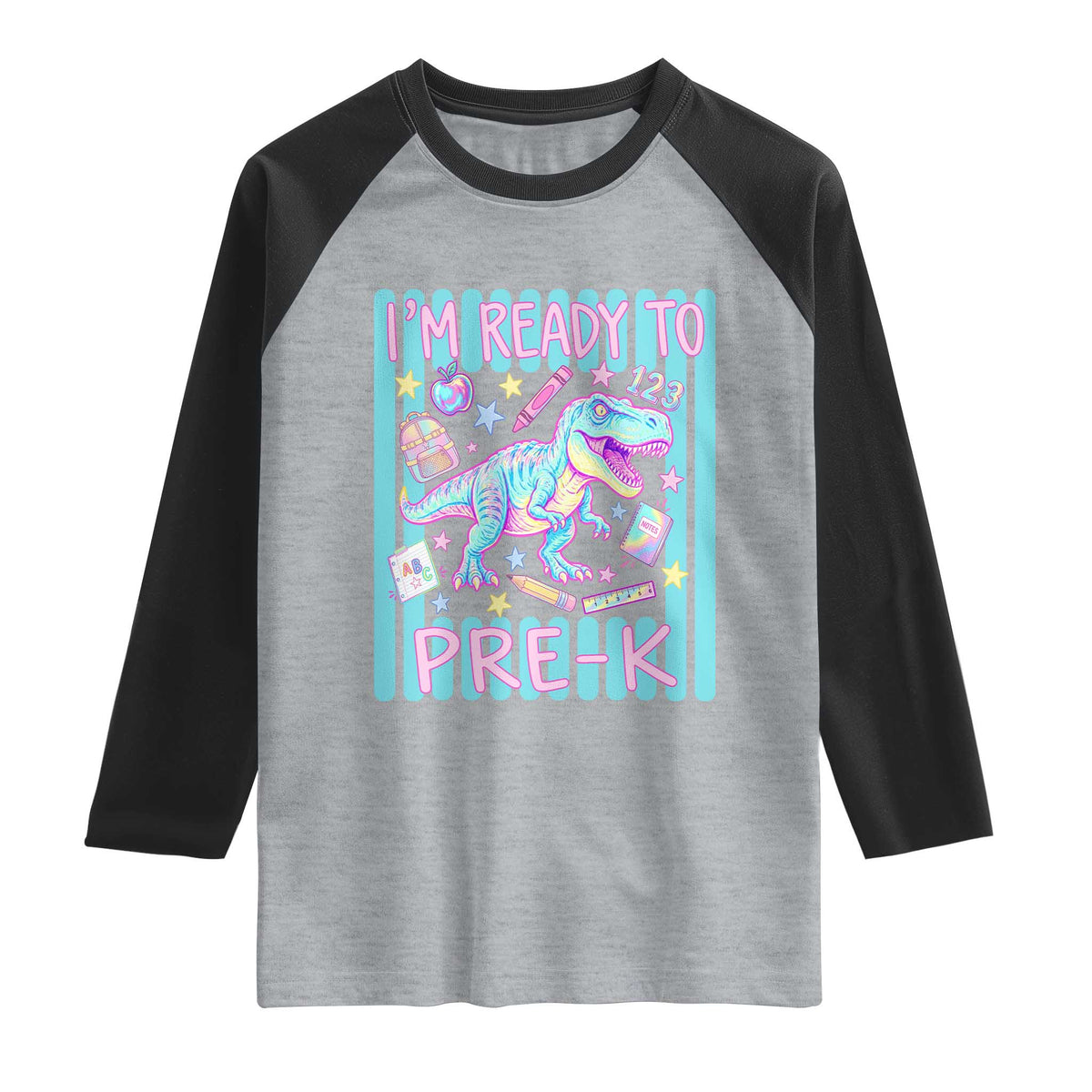 Funny Dinosaur First Day of School Pre-k Kindergarten Raglan Shirt I'm Ready To Pre K