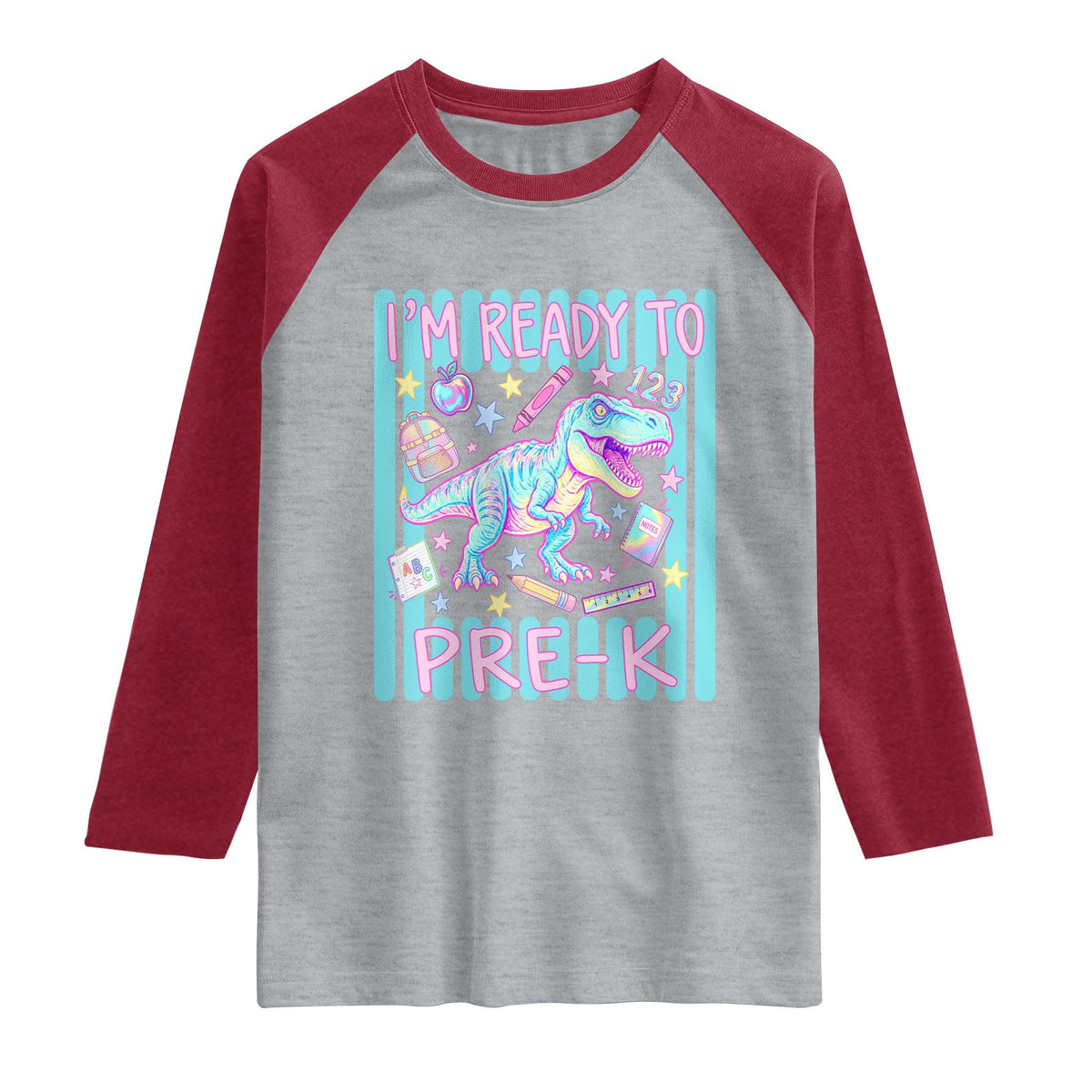 Funny Dinosaur First Day of School Pre-k Kindergarten Raglan Shirt I'm Ready To Pre K