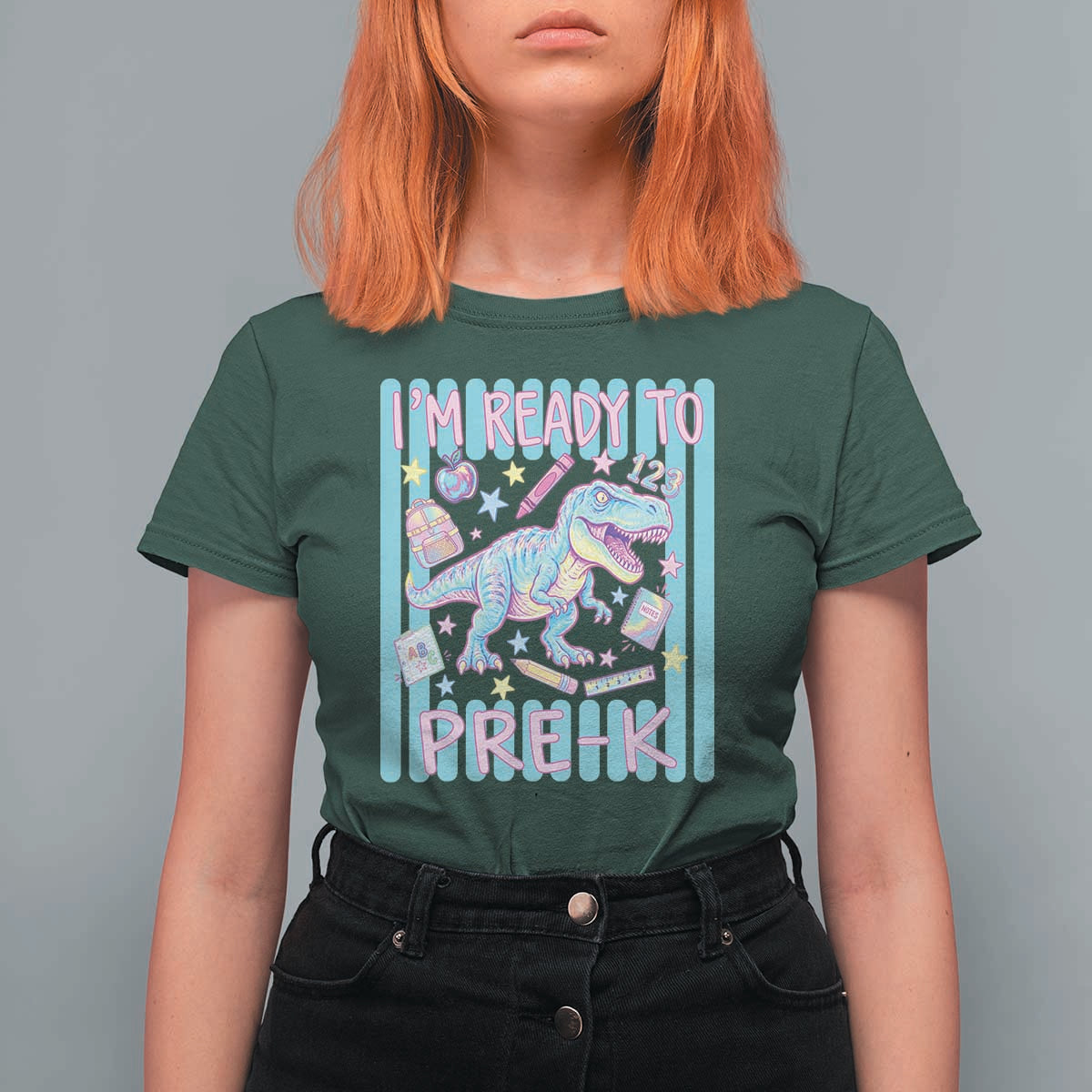 Funny Dinosaur First Day of School Pre-k Kindergarten T Shirt For Women I'm Ready To Pre K