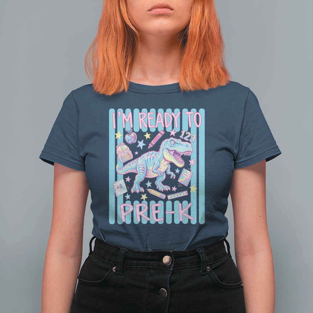 Funny Dinosaur First Day of School Pre-k Kindergarten T Shirt For Women I'm Ready To Pre K