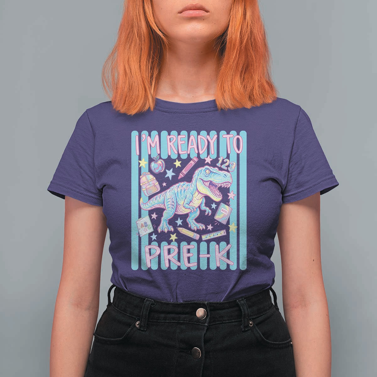 Funny Dinosaur First Day of School Pre-k Kindergarten T Shirt For Women I'm Ready To Pre K