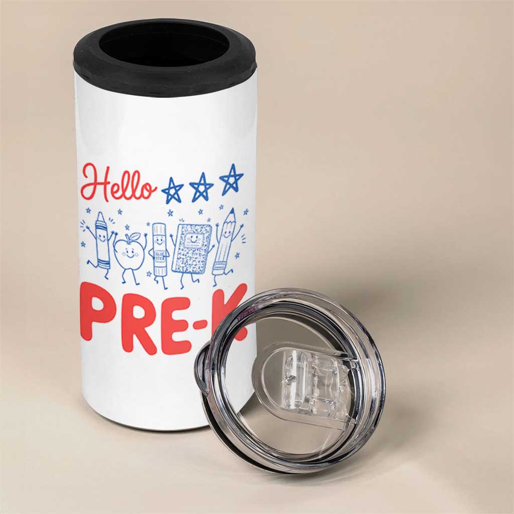 First Day of Pre-K Boys Girls Toddler Preschool Patriotic US 4 in 1 Can Cooler Tumbler