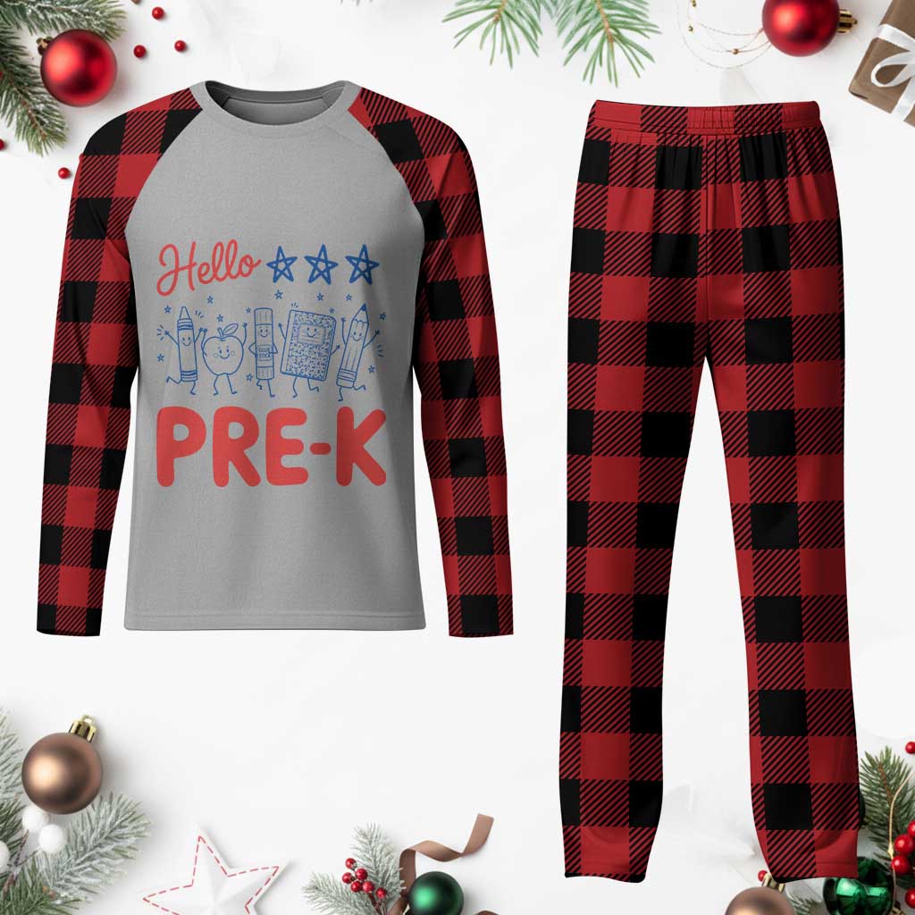 First Day of Pre-K Boys Girls Toddler Preschool Patriotic US Plaid Pajama Set