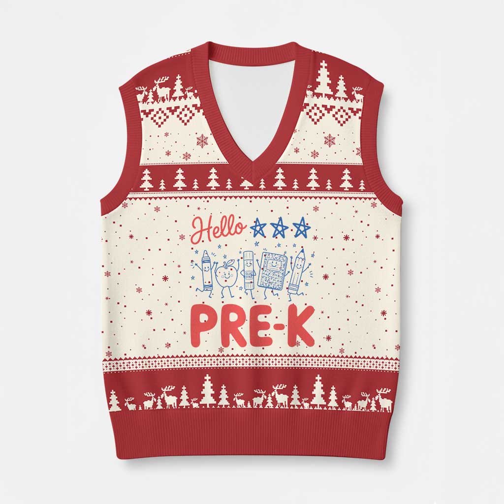 First Day of Pre-K Boys Girls Toddler Preschool Patriotic US V-Neck Knit Sweater Vest