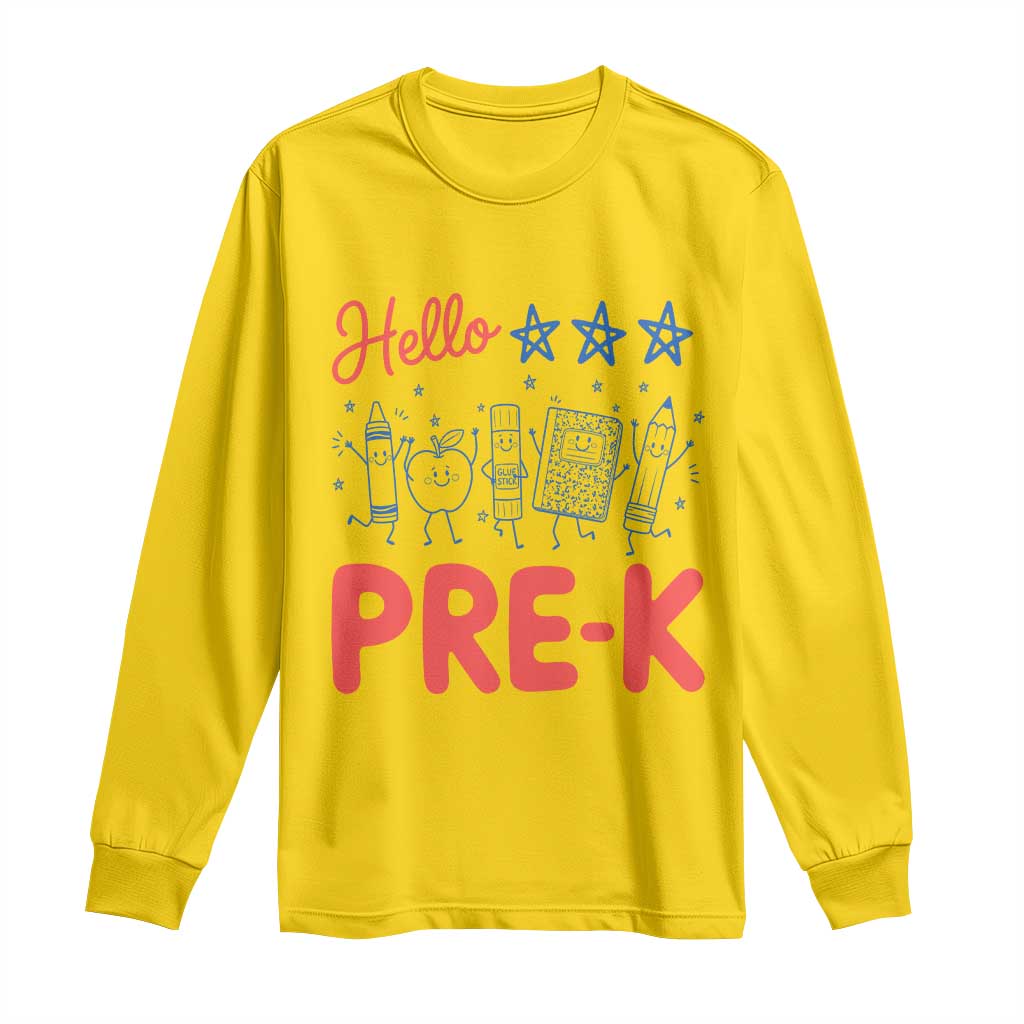 First Day of Pre-K Boys Girls Toddler Preschool Patriotic US Long Sleeve Shirt