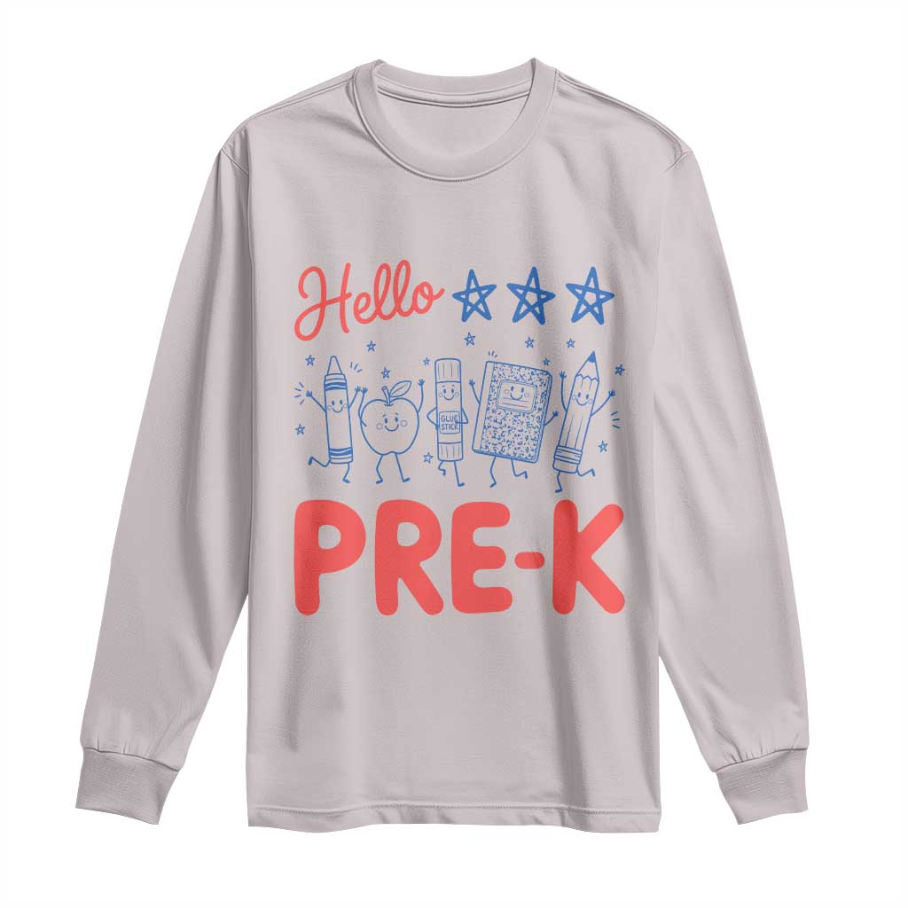First Day of Pre-K Boys Girls Toddler Preschool Patriotic US Long Sleeve Shirt