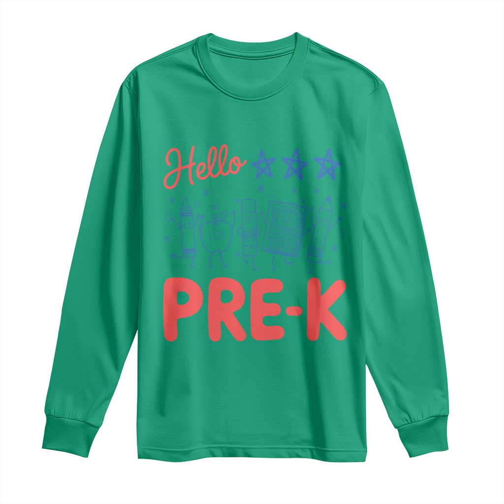 First Day of Pre-K Boys Girls Toddler Preschool Patriotic US Long Sleeve Shirt