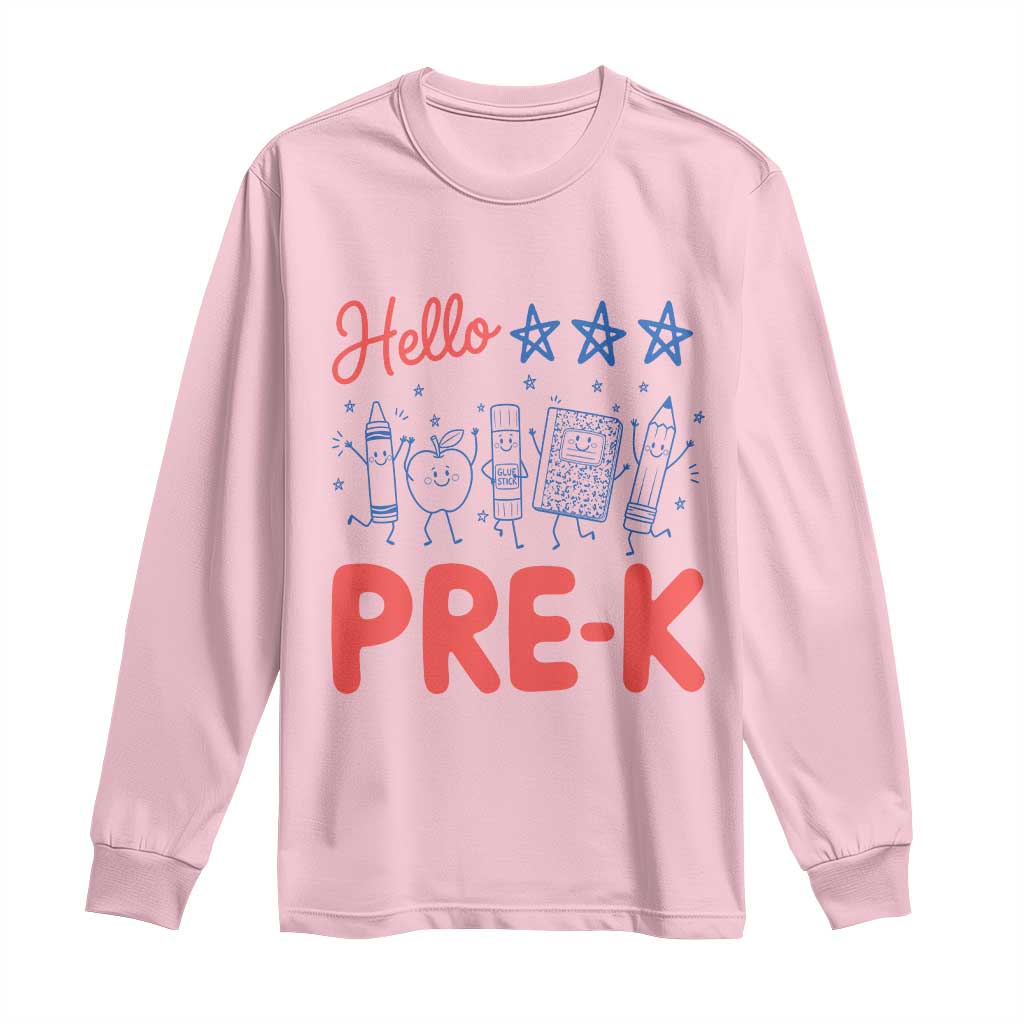 First Day of Pre-K Boys Girls Toddler Preschool Patriotic US Long Sleeve Shirt