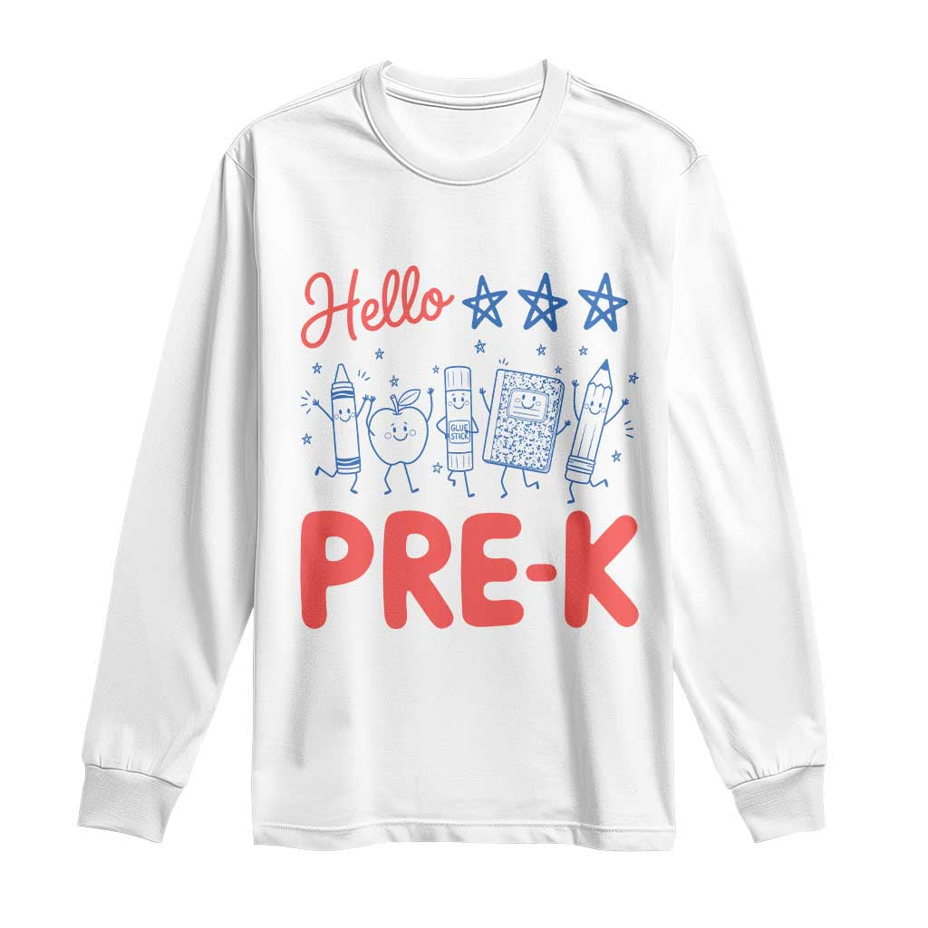 First Day of Pre-K Boys Girls Toddler Preschool Patriotic US Long Sleeve Shirt