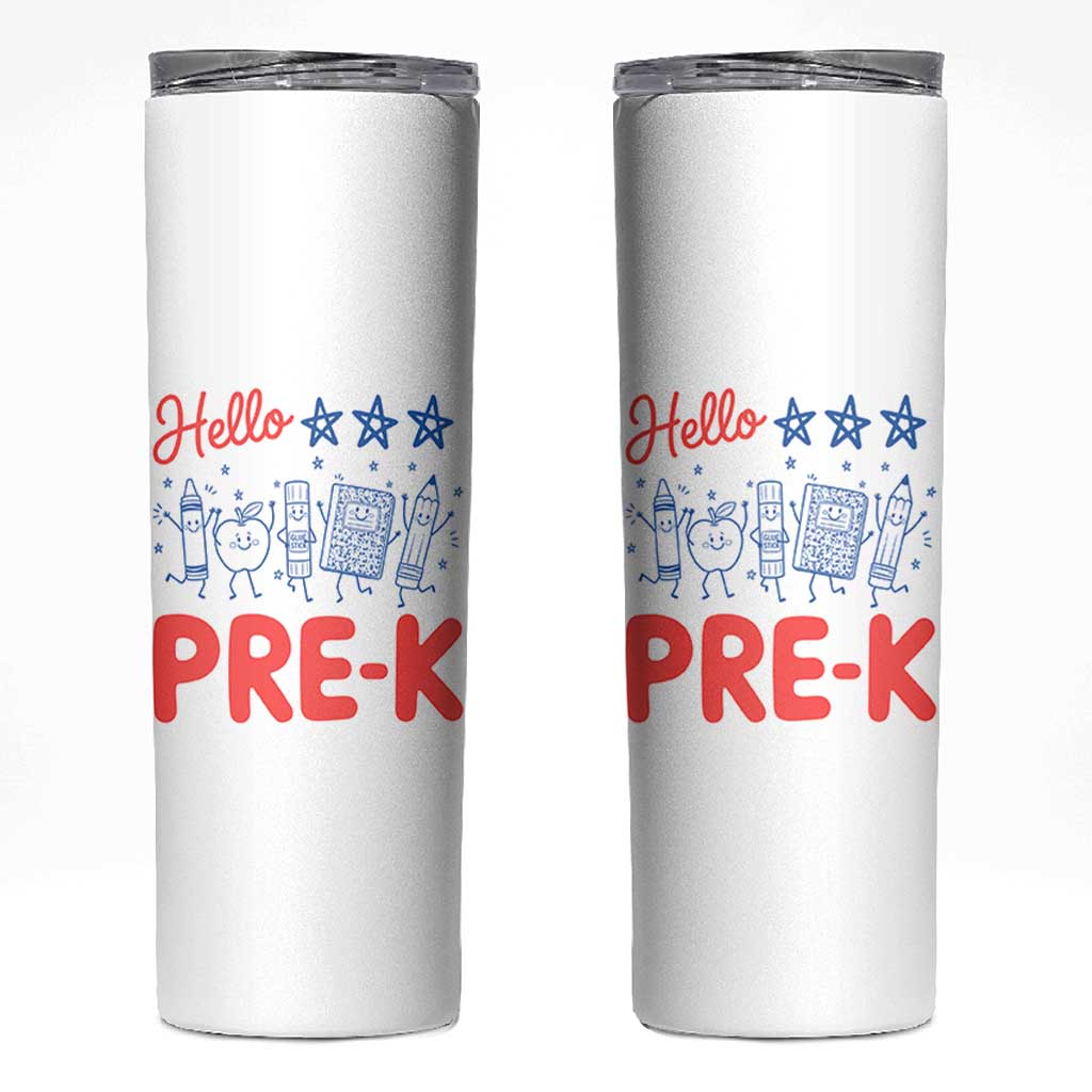 First Day of Pre-K Boys Girls Toddler Preschool Patriotic US Skinny Tumbler