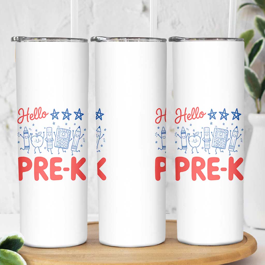 First Day of Pre-K Boys Girls Toddler Preschool Patriotic US Skinny Tumbler