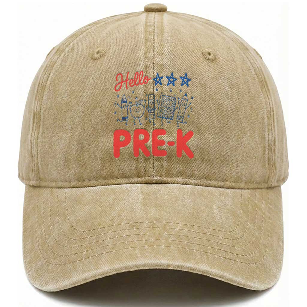 First Day of Pre-K Boys Girls Toddler Preschool Patriotic US Washed Cotton Baseball Cap
