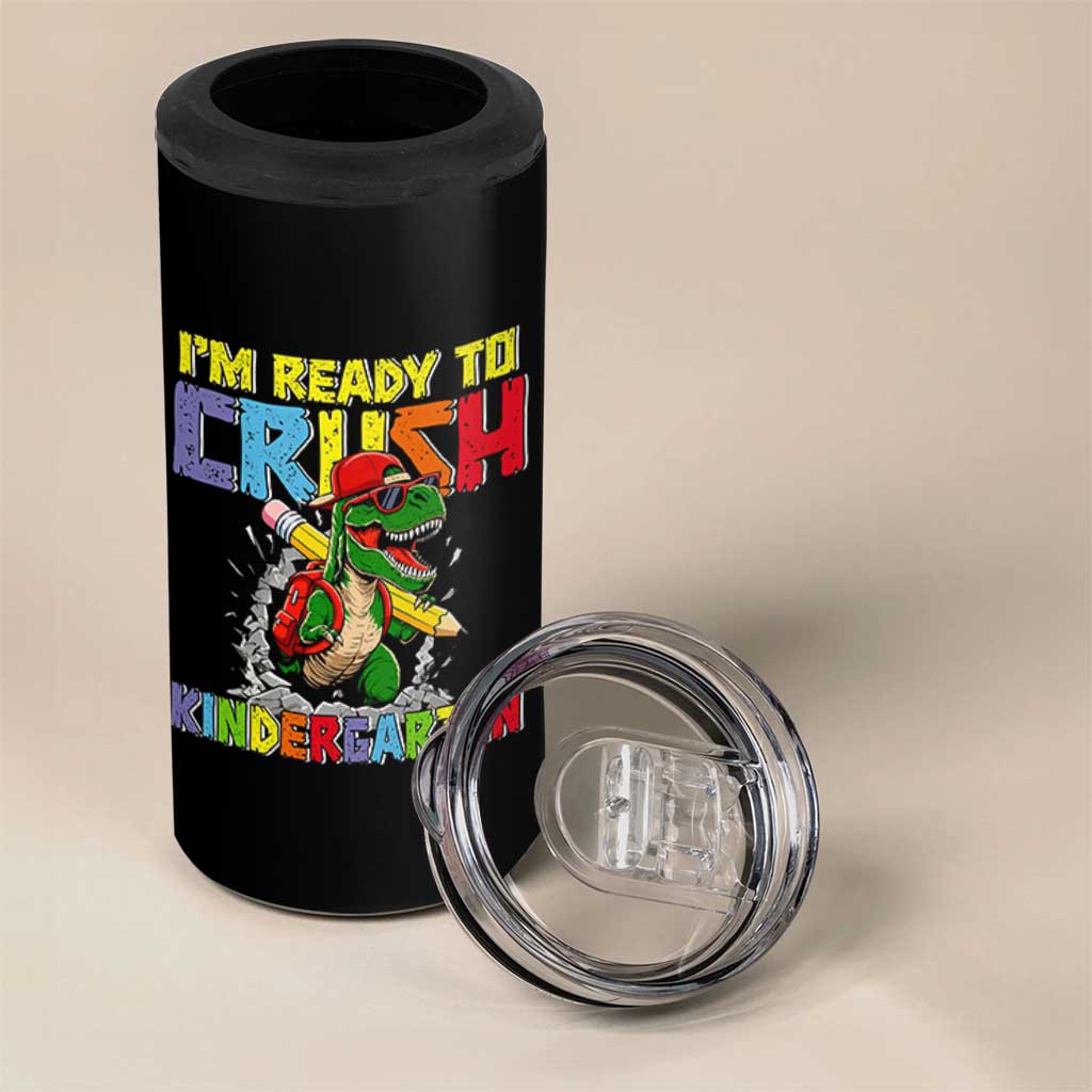 I'm Ready to Crush Pre-K Back to School T-Rex Dinosaur 4 in 1 Can Cooler Tumbler
