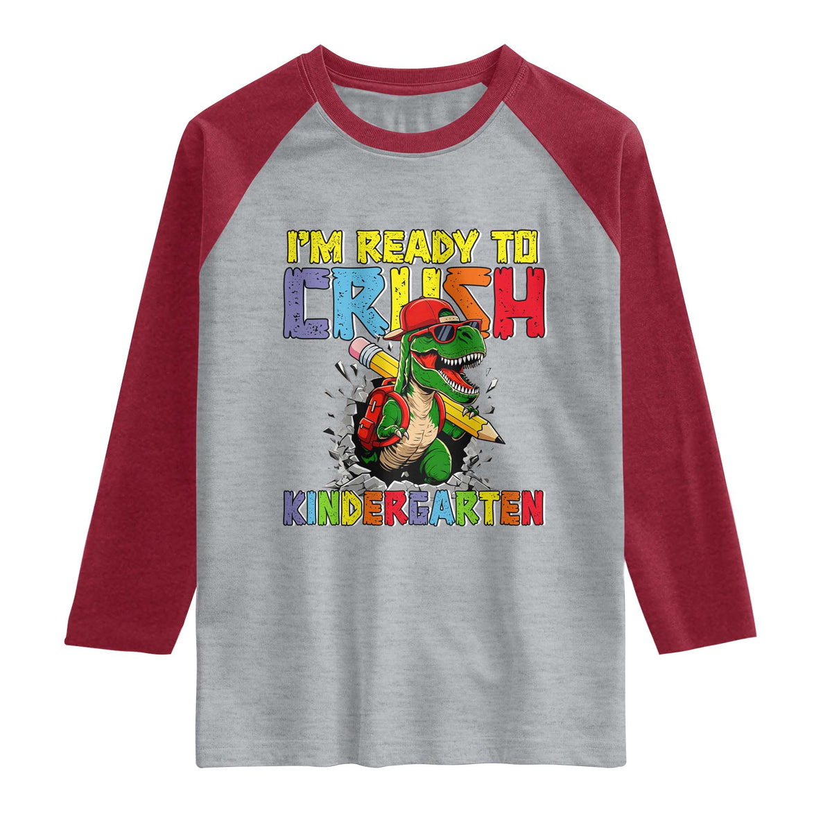 I'm Ready to Crush Pre-K Back to School T-Rex Dinosaur Raglan Shirt