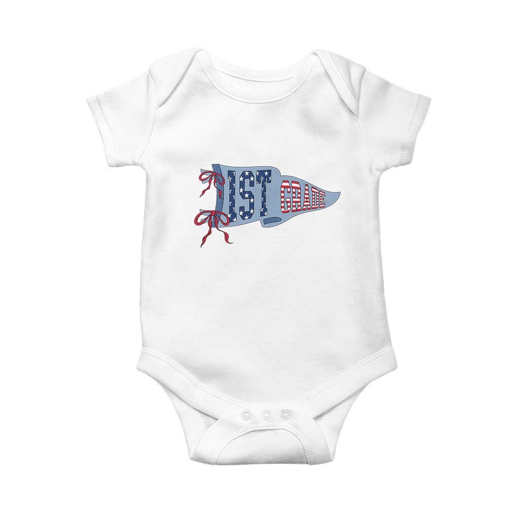 1st Grade Teacher Pennant US Flag Back to School Baby Onesie