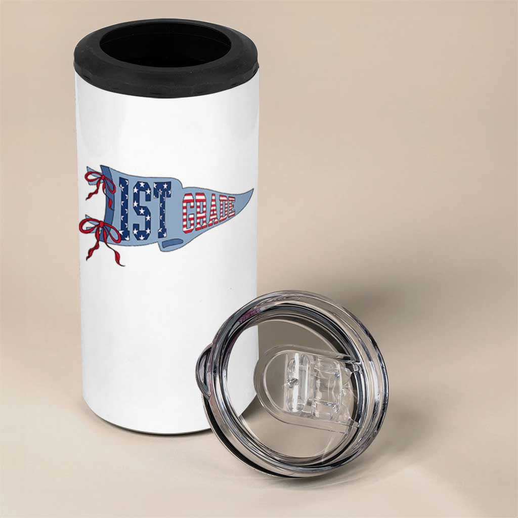 1st Grade Teacher Pennant US Flag Back to School 4 in 1 Can Cooler Tumbler