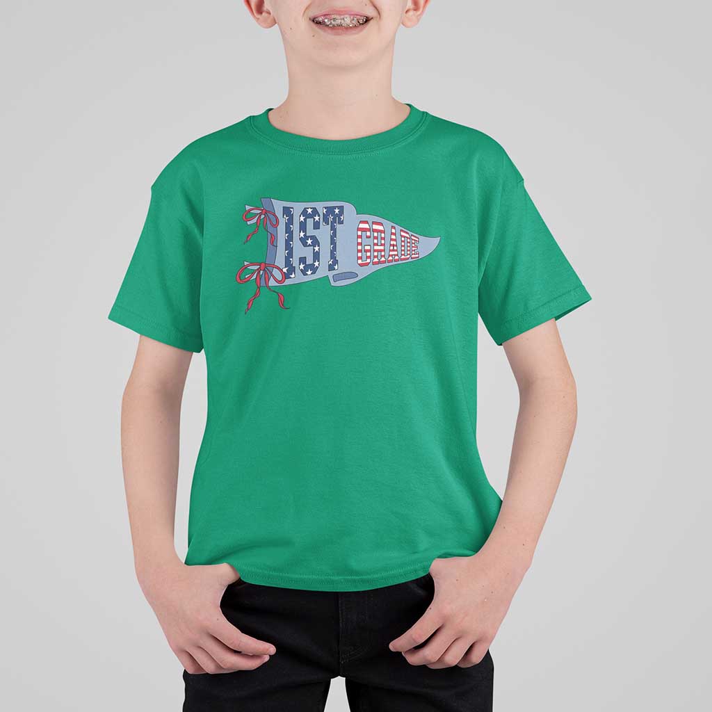 1st Grade Teacher Pennant US Flag Back to School T Shirt For Kid