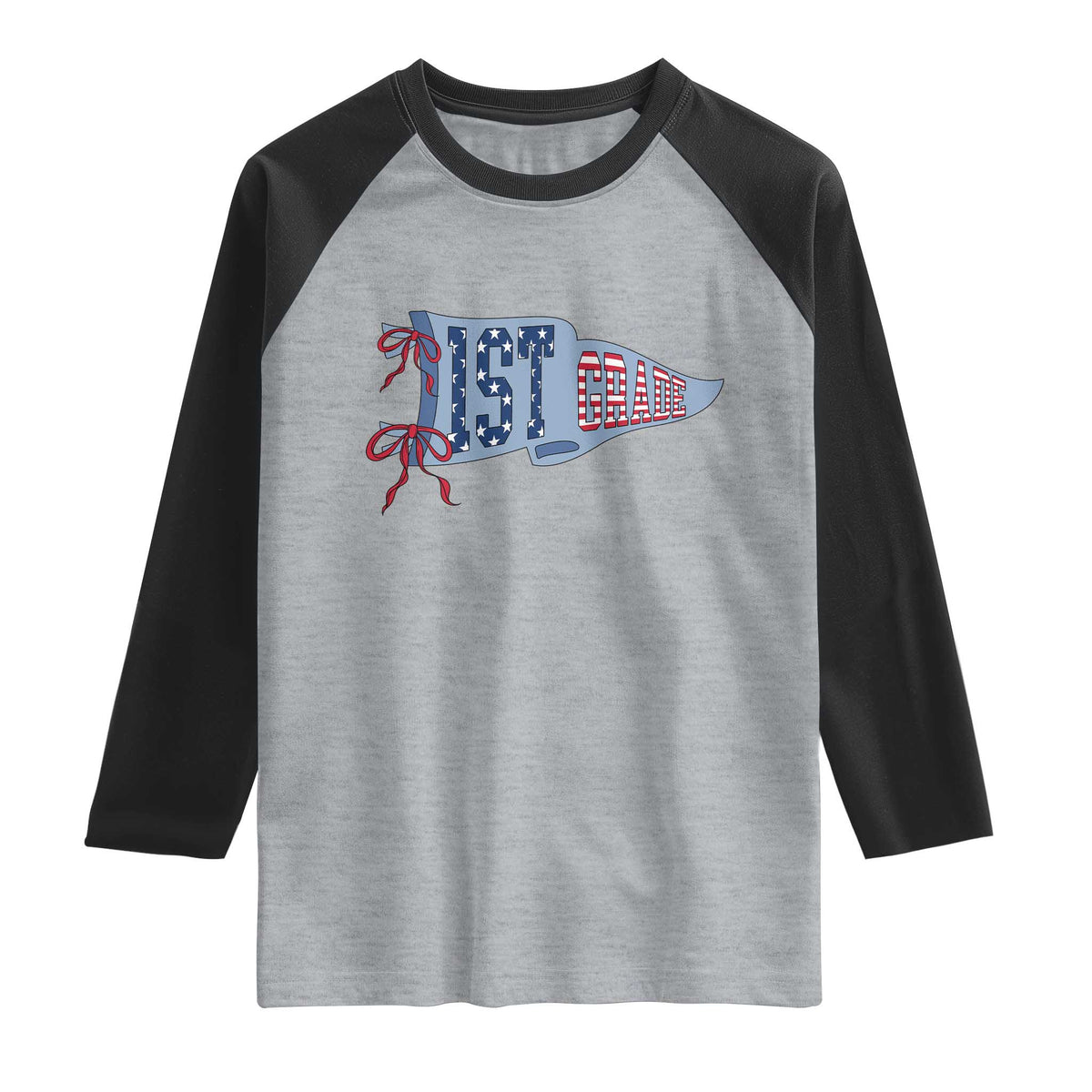 1st Grade Teacher Pennant US Flag Back to School Raglan Shirt