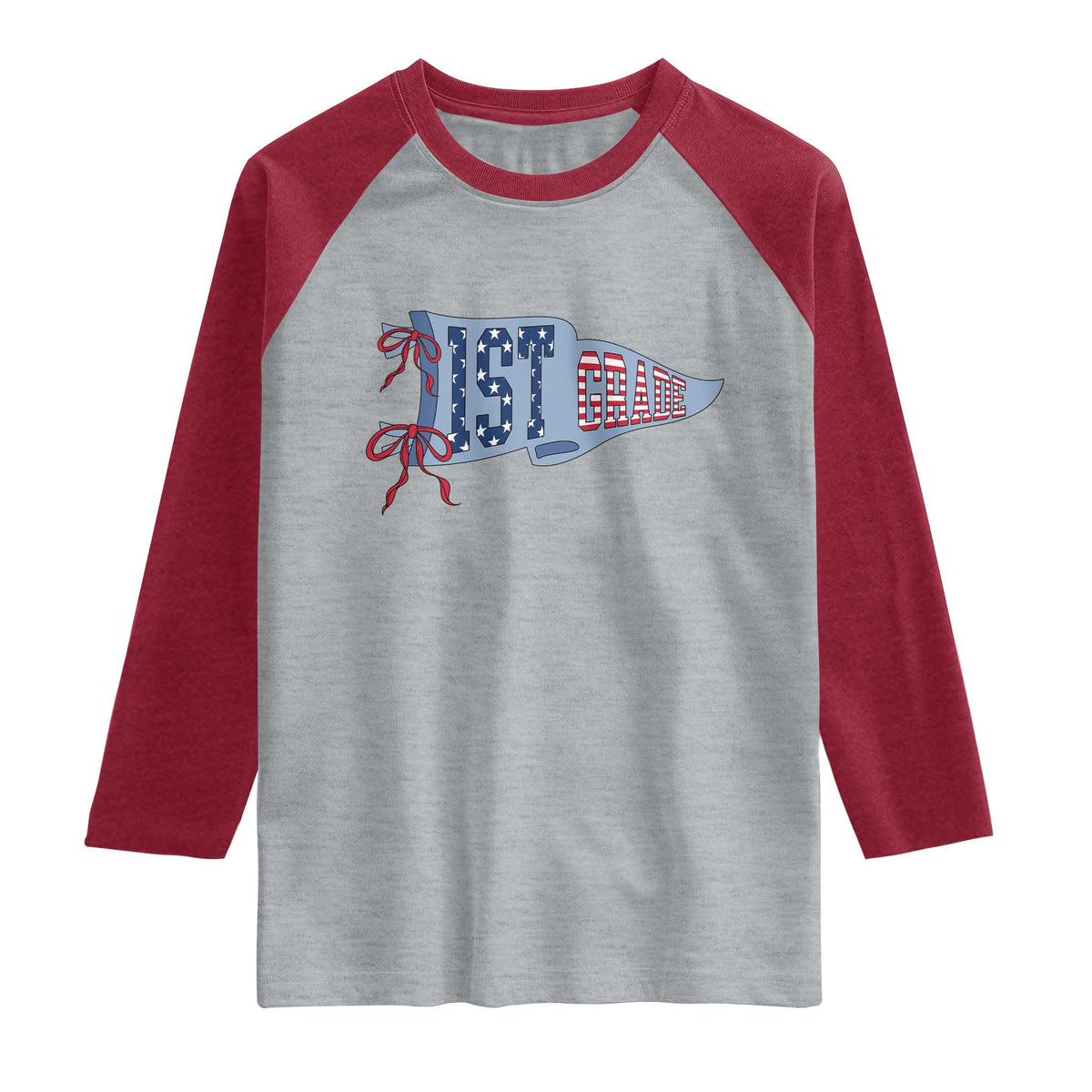 1st Grade Teacher Pennant US Flag Back to School Raglan Shirt