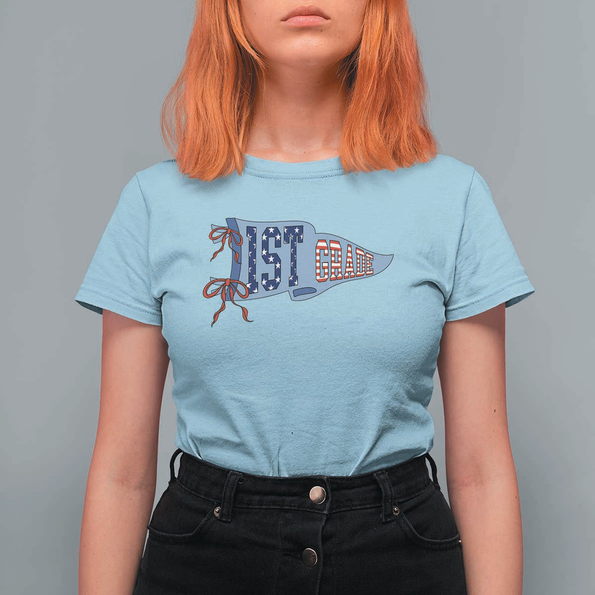 1st Grade Teacher Pennant US Flag Back to School T Shirt For Women