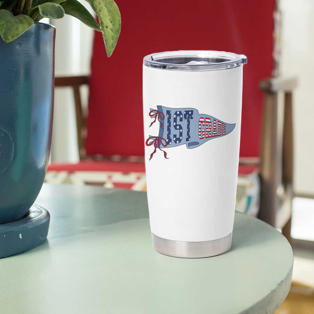 1st Grade Teacher Pennant US Flag Back to School Tumbler Cup