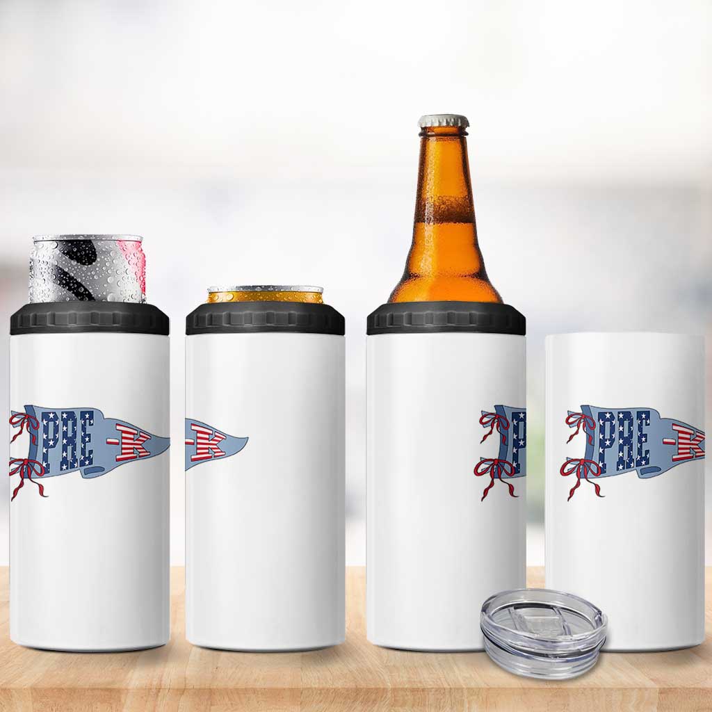 Pre-K Teacher Pennant US Flag Back to School 4 in 1 Can Cooler Tumbler
