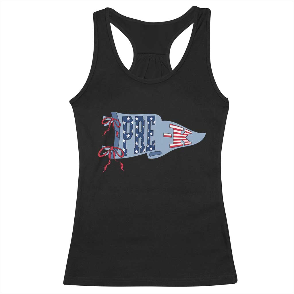 Pre-K Teacher Pennant US Flag Back to School Racerback Tank Top