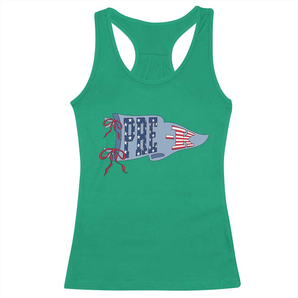 Pre-K Teacher Pennant US Flag Back to School Racerback Tank Top