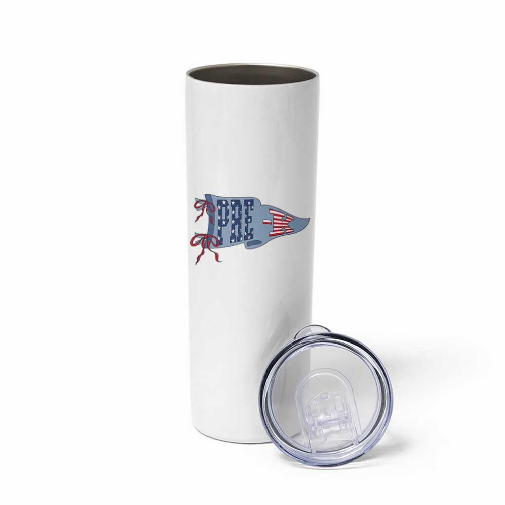Pre-K Teacher Pennant US Flag Back to School Skinny Tumbler