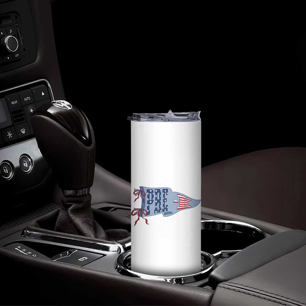 Pre-K Teacher Pennant US Flag Back to School Skinny Tumbler