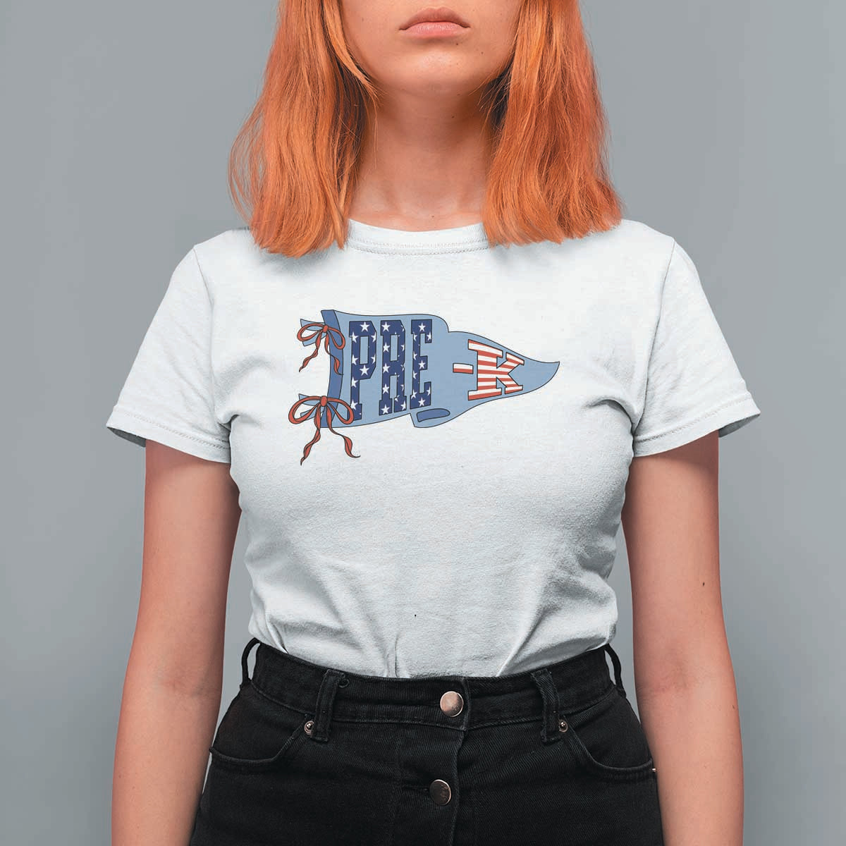 Pre-K Teacher Pennant US Flag Back to School T Shirt For Women